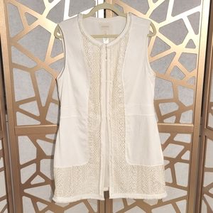 NWOT CHICO'S White Crochet Fringe Inlay Vest